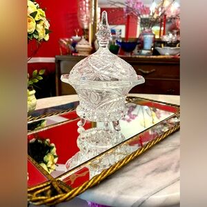 VTG European Collection Lead Crystal Etched 3-Footed w Lid Candy Bowl, Germany